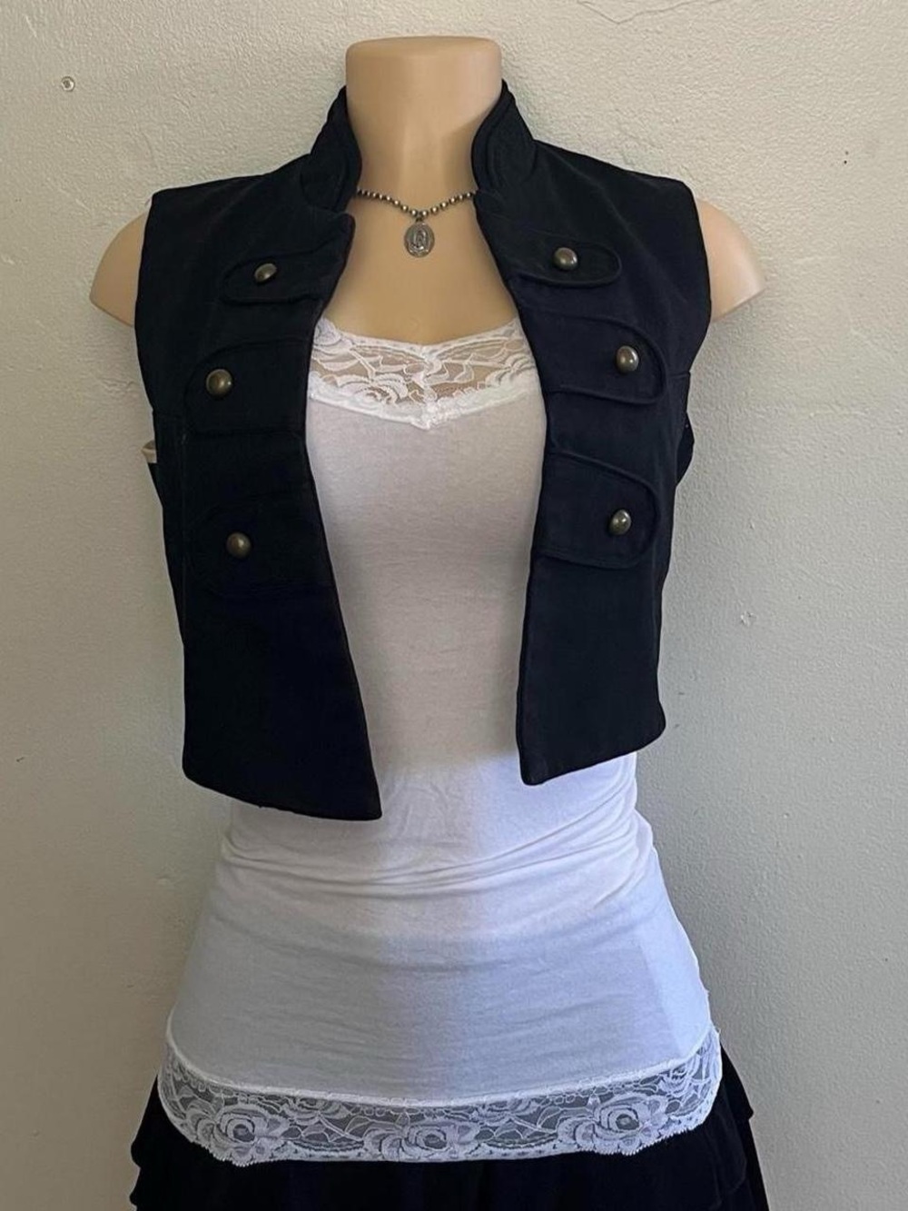 Sleeveless Black Military-Inspired Vest